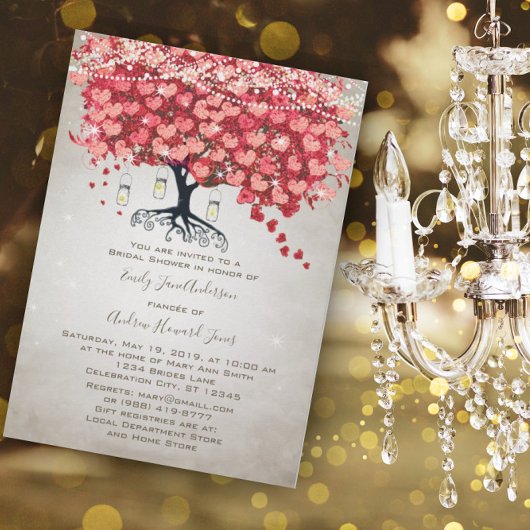 Invitation Fête des mariées de feuille de coeur rose rouge ar