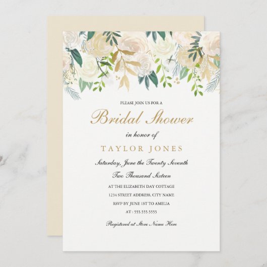 Invitation Fête des mariées de feuille d'or (Devant / Derrière)