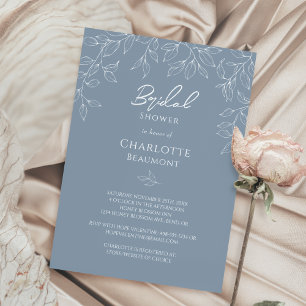 Invitation Fête des mariées de feuille minimale bleu poussiér