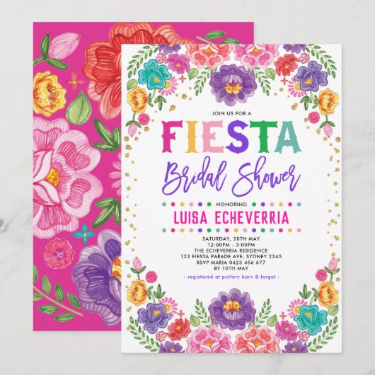 Invitation Fête des mariées de Fiesta Florale mexicaine (Devant / Derrière)