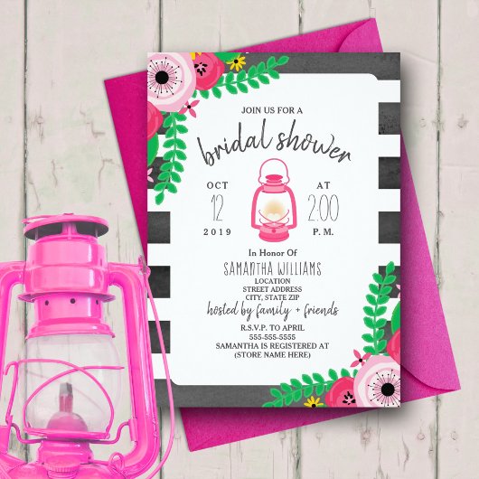 Invitation Fête des mariées de flambage Boho - rose + noir