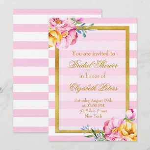Invitation Fête des mariées de fleur de cadre doré à bandes r
