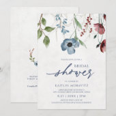 Invitation Fête des mariées de Fleur sauvage bleu Bourgogne e (Devant / Derrière)