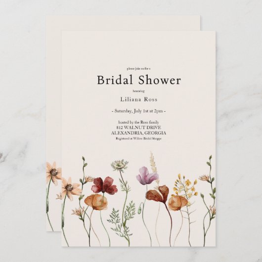 Invitation Fête des mariées de Fleur sauvage Boho rustique (Devant / Derrière)