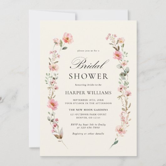 Invitation Fête des mariées de Fleur sauvage d'aquarelle (Devant)