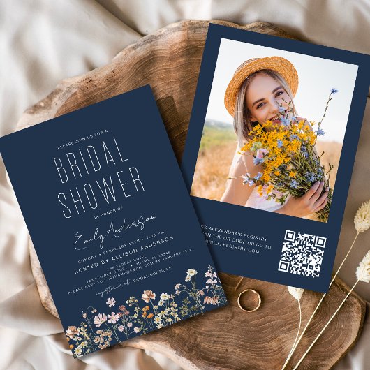 Invitation Fête des mariées de Fleur sauvage de code QR - Inv