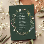 Invitation Fête des mariées de Fleur sauvage moderne Rustic D<br><div class="desc">Fête des mariées de Fleur sauvage moderne Rustic Dark Green</div>