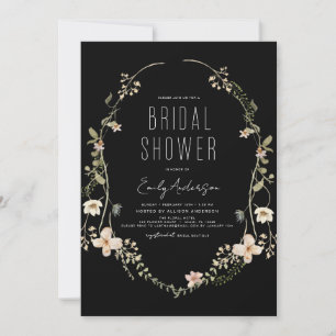 Invitation Fête des mariées de Fleur sauvage noir Boho chic