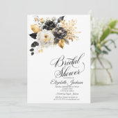 Invitation Fête des mariées de fleurs blanches en or (Debout devant)