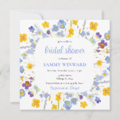 Invitation Fête des mariées de fleurs bleu et jaune printemps (Devant)