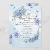 Invitation Fête des mariées de fleurs bleues et papillons (Devant / Derrière)