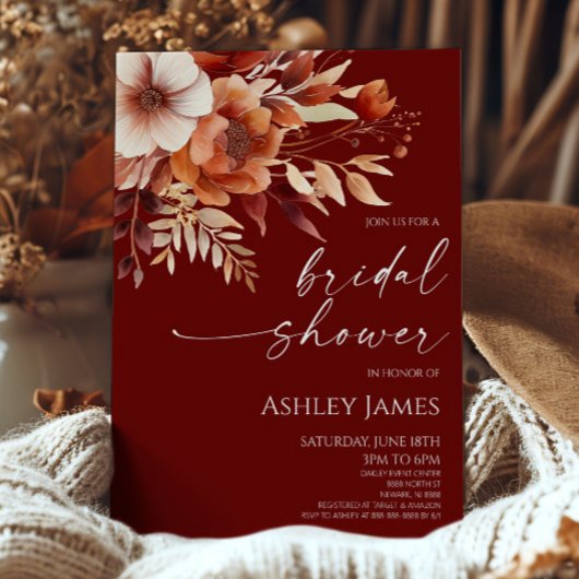 Invitation Fête des mariées de fleurs Brown rouillées de Bour