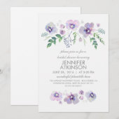 Invitation Fête des mariées de fleurs d'aquarelle bleu violet (Devant / Derrière)