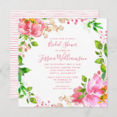 Invitation Fête des mariées de fleurs d'aquarelle rose (Devant / Derrière)