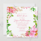 Invitation Fête des mariées de fleurs d'aquarelle rose (Devant)