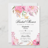 Invitation Fête des mariées de fleurs d'aquarelle rose botani (Devant)