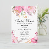 Invitation Fête des mariées de fleurs d'aquarelle rose botani (Debout devant)