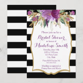 Invitation Fête des mariées de fleurs d'aquarelle violet et o (Devant / Derrière)