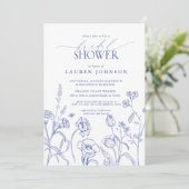 Invitation Fête des mariées de fleurs de jardin bleu et blanc (Debout devant)