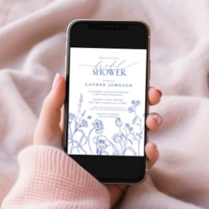 Invitation Fête des mariées de fleurs de jardin bleu et blanc