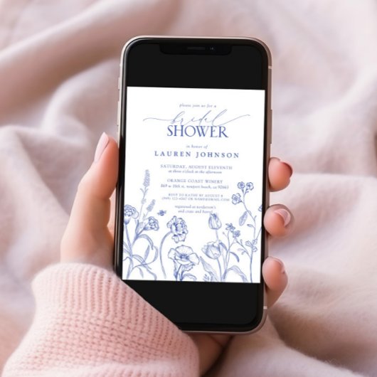 Invitation Fête des mariées de fleurs de jardin bleu et blanc