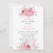 Invitation Fête des mariées de fleurs de pivoines roses et ar (Devant)