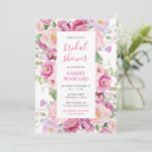 Invitation Fête des mariées de fleurs de pivoines roses et vi (Debout devant)