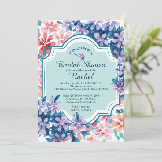 Invitation Fête des mariées de fleurs d'hydrangée rose et vio (Debout devant)