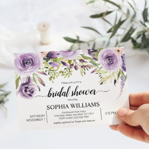 Invitation Fête des mariées de fleurs pourpres et vertes