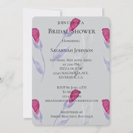 Invitation Fête des mariées de fleurs rose gris (Devant)