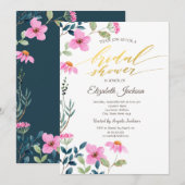 Invitation Fête des mariées de fleurs roses du jardin (Devant / Derrière)