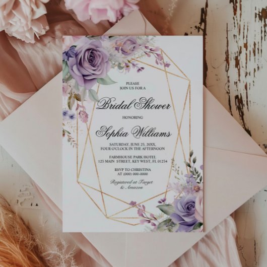 Invitation Fête des mariées de fleurs Roses violettes et bleu