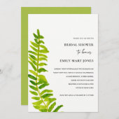 INVITATION FÊTE DES MARIÉES DE FOLIAGE DE FERN VERT OR (Devant / Derrière)