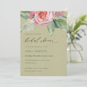 INVITATION FÊTE DES MARIÉES DE FOLIAGE DE FLEURS ROSES EN COU (Debout devant)