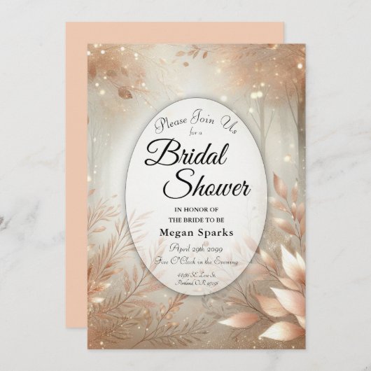 Invitation Fête des mariées de forêt enchantée en bois de ros (Devant / Derrière)