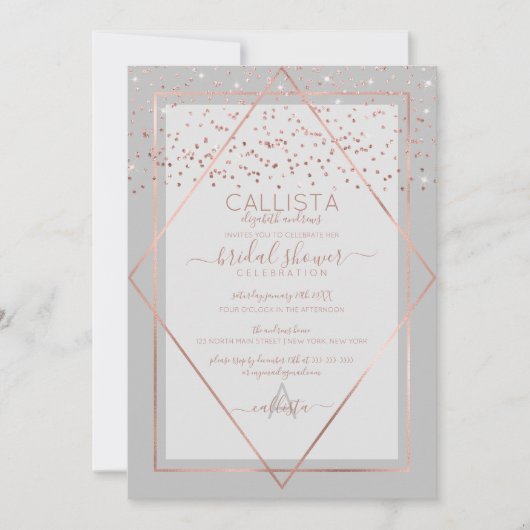 Invitation Fête des mariées de frontière Chic Grey Rose Gold (Devant)