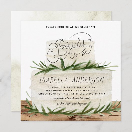 Invitation Fête des mariées de gâteau Boho Foliage rustique (Devant / Derrière)