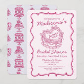 Invitation Fête des mariées de gâteau Coquette Coquette Coeur (Devant / Derrière)