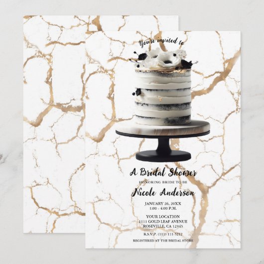 Invitation Fête des mariées de gâteau de la catégorie Florale (Devant / Derrière)