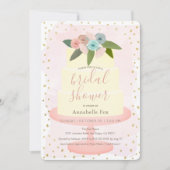 Invitation Fête des mariées de gâteau Floral d'or rose (Devant)