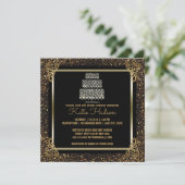 Invitation Fête des mariées de gâteau Mariage d'or noir éléga (Debout devant)
