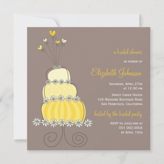 Invitation Fête des mariées de gâteau Mariage jaune doux Invi (Devant)