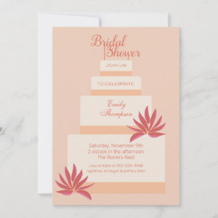 Invitation Fête des mariées de gâteau Mariage rose et pêche