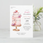 Invitation Fête des mariées de gâteau rose (Debout devant)