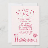 Invitation Fête des mariées de gribouillis rose Retro Bow Doo (Devant)