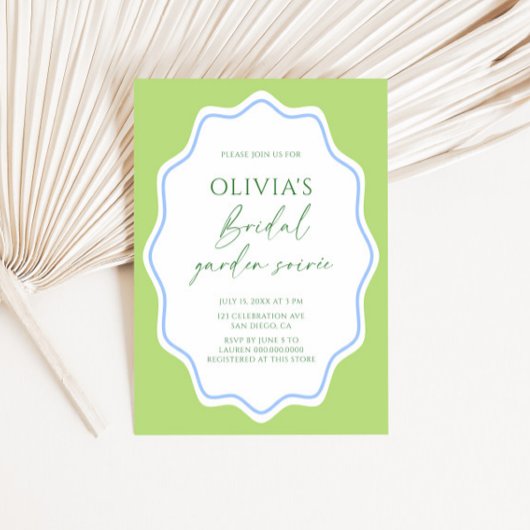 Invitation Fête des mariées de jardin à cadre bleu vert