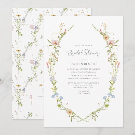 Invitation Fête des mariées de jardin d'aquarelle Fleur sauva (Devant / Derrière)