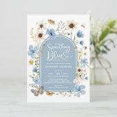 Invitation Fête des mariées de jardin Fleur sauvage bleu (Debout devant)