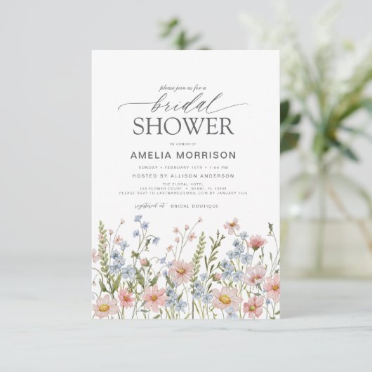 Invitation Fête des mariées de jardin Fleur sauvage QR Code (Debout devant)