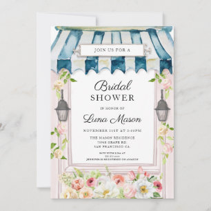 Invitation Fête des mariées de jardin fleuri rose et bleu